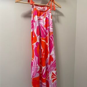 Tropical Print Tie-Strap Dress in Pink & Orange